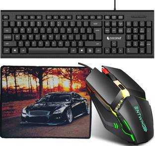 ENTWINO 3 in 1 Keyboard Mouse Combo Gaming Mouse/RGB Lights/4 Buttons Keyboard, Mousepad Combo Set