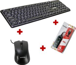 zebion K500 Keyboard + Hunk Mouse + Pronto 101 USB Hub Combo Set