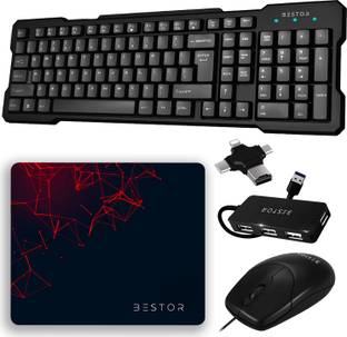 Bestor Set of 5 Combo,USB Wired Keyboard,Wire Mouse,Mouse Pad, Card Reader,4port HUB Combo Set
