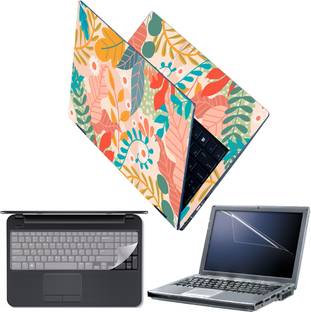 Techfit Full Body Laptop Skin with Screen Guard and Key Guard - Light Shaded Floral Combo Set