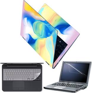 FineArts Full Body Laptop Skin with Screen Guard and Key Guard - Blue Yellow Brush Art Combo Set