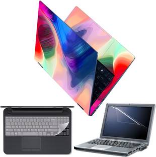Techfit Full Body Laptop Skin with Screen Guard and Key Guard Blue Red Shaded Cloud Art Combo Set