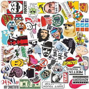 PRINTHUA vinyl sticker Pack of 51, Residue Free, Water Proof for Laptop, Mobile, Cases, Gadgets, Car, Bike Reusable Laptop Skin Compatible for 15.5 inch