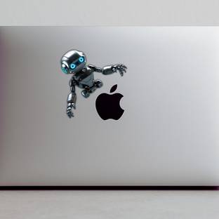 STIXY Cool Chrome Robot Laptop Sticker | Techy Bot Hugging Logo Glossy Vinyl Laptop Skin Compatible for 15 inch