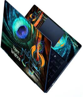 dzazner Premium Vinyl HD Printed Easy to Install Full Panel Laptop Skin/Sticker/Stretchable Vinyl/Cover for all Size Laptops upto 15.6 inch No Residue, Bubble Free - Hare Krishna Feather Self Adhesive Vinyl Reusable Laptop Skin Compatible for 15.6 inch