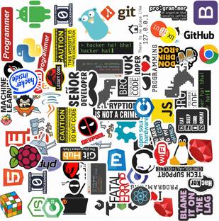 PRINTHUA Laptop Sticker for Programmer, Coder, Developers & IT Professionals Pack of 70 Vinyl Reusable Laptop Skin Compatible for 15.5 inch