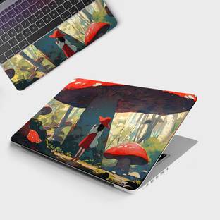 Yuckquee GIRL UNDER MUSHROOM Top+Wrist Pad Vinyl Laptop Skin 14 Vinyl Laptop Skin Compatible for 14 in...