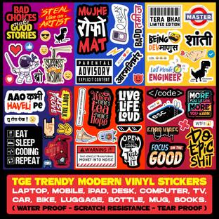 The Groot Echt TGE Trendy Modern Vinyl Stickers Pack of 54 for Laptop,Mobile,Gadgets,Car,Bike Vinyl, Structured Matt Lamination Reusable Laptop Skin Compatible for 15.6 inch