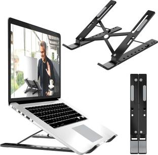 Buyab factory Aluminum Black LAPTOP STAND + BOOK Stand + TAB STAND + MOBILE STAND m-25 LAPTOP STAND MODAL 4 Aluminium Floor and Desk Stand Laptop Stand with Adjustable Height Compatible with Universal Laptops