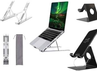 GADGETSWEAR 6 Months Warranty -Aluminum Alloy Adjustable, Portable, Foldable, Tablet, Laptop Stand for Desk, Combo with Mobile Holder, Laptop Accessories, Aluminium Desk Stand Laptop Stand with Adjustable Height Compatible with Universal Laptops