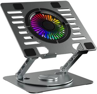 Portronics My Buddy Spinlight Portable Laptop Stand with 360° Rotating Base, 10+ RGB Customizations, Aluminium Alloy, Ventilated Board Laptop Stand