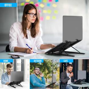 Bitline My Buddy Portable All in one Laptop Stand Aluminium Adjustable Desk Foldable 6 Level of Height Adjustable Aluminium Desk Stand Rotatable Laptop Stand with Adjustable Height Compatible with 26 - 35 cm Laptops