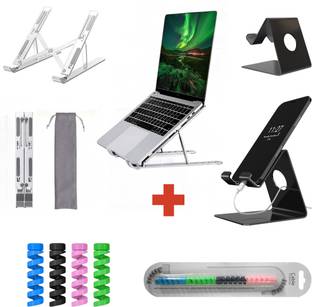 GADGETSWEAR 6 Months Warranty -Aluminum Alloy Adjustable, Portable, Foldable, Tablet, Laptop Stand for Desk, Combo with Mobile Holder, Laptop Accessories, Laptop Stand
