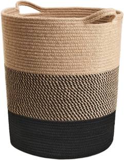 DKDECORATIVE Jute, Cotton Jute Basket Black 16x16 Inch Storage Basket