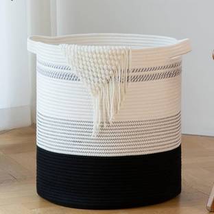 DKDECORATIVE 10 L White, Black Laundry Basket