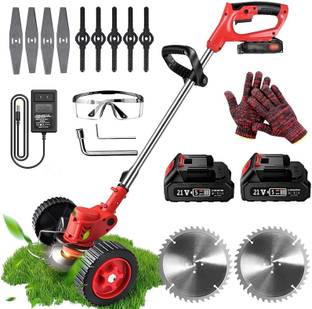 SHOPOGENIX garden grass trimmer ectric Wireless Rechargeable Edge Cutter 24V - 25cm Cutting Width-3 Blade Types Battery Push Lawn Mower