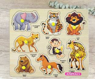 SHALAFI Wooden Animal Stacking Toy Animals Name Matching Board Learning Shape Toys