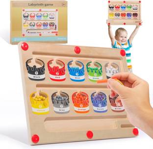 KIDOLOGY Wooden Magnetic Color & Number Maze Puzzle Counting & Color Sorting Kid Activity