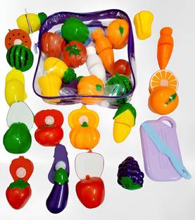kridan FOOD TOYS (7 Fruits, 7 Vegetables,1 Board,1 Knife with Storage Bag)16pc