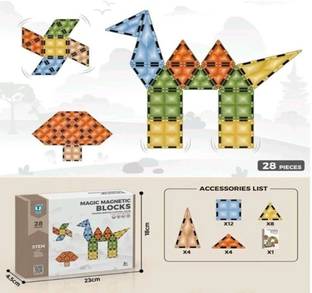 PERKSCORNER 28 Pcs Magnetic Block, Tiles Gifts for Girls,Boys, Kids 3+ Years, 4 5 6 7 8 9 10