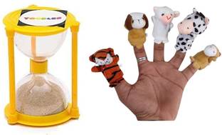 Toodles Animals Finger Puppets & Sand Timer Clock Combo for Kids