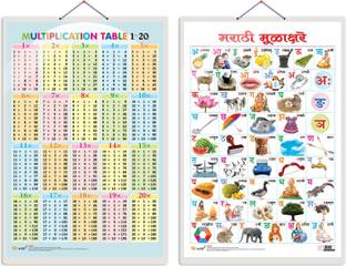 GO WOO Pack of 2 Multiplication Table 1-20 and Marathi Varnamala Educational charts