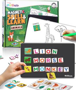 FIRSTCRY INTELLISKILLS Magnetic Animal Spell & Learn Board for Kids With 72 Letters,32 Pictures,4+Years