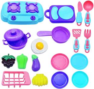 FunBlast Kitchen Play Set Toys for Girls -17 Pcs Portable Cooking Kitchen