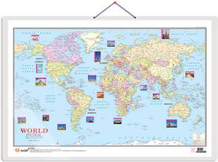 GO WOO World Political Map Charts with Big font and Dust resistant Lamination