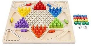 TRU TOYS Wooden Frame Chinese Checkers + Ludo 2 in 1 Board Game