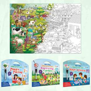 GO WOO SHAPES, PHONICS, SEARCH & FIND activity mat & GIANT AT THE FARM COLOURING POSTER