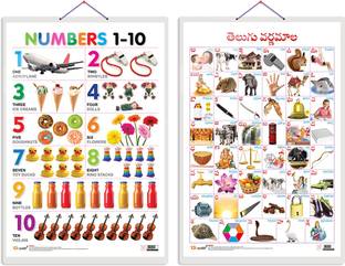 GO WOO Pack of 2 Numbers 1-10 and Telugu Alphabet (Telugu) Educational charts
