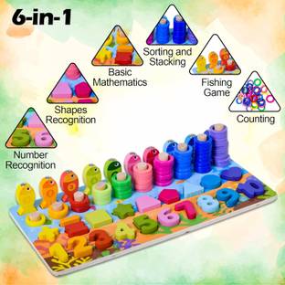 Little Mind Multifunctional Learning Board Puzzle, Numbers, Shapes, Fishing Game, Stacking