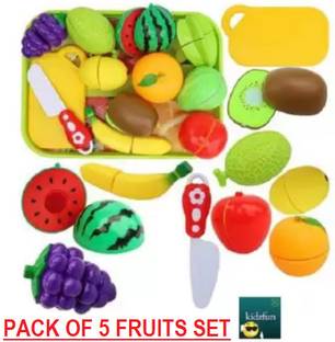 Kidzjoy Realistic Fruits & Vegetables Play Set Toys of 10 Pieces for Kids / Slice ABLE Vegetable Cutting Toy Set, Fruits Cutting Set for Kids (Can Be Cut in 2 Parts) / Assorted