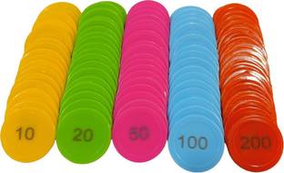MOREL PLASTIC RUMMY TOKEN 10 20 50 100 200 EACH OF 20 PIC TOTAL 100 PIC MULTICOLOR