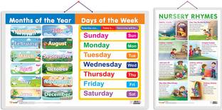 GO WOO Pack of 2 MONTHS OF THE YEAR AND DAYS OF THE WEEK and NURSERY RHYMES charts