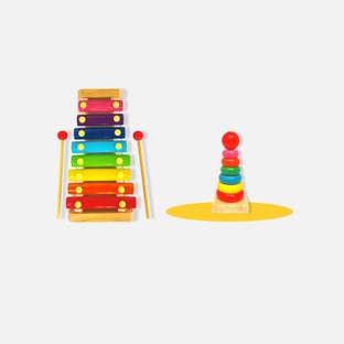 erenjoy Rainbow Harmony Set: Wooden Xylophone & Colored Ring Stacker