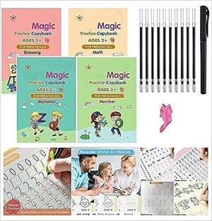 SCHNAPPI Magic practice copy book | For Preschool Child (4 Book+10 Refills +1 Pen+1 Grip)
