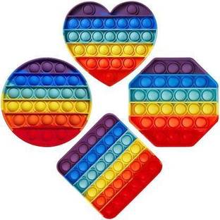Aganta Push Pop It Fidget Toy Pop It Combo Pop It Fidget Toy Under Stress Relief For Autism To Relieve Stress Popits Best Gifts For Children [ 4 Pack Rainbow Heart-Round-Square Octagon]