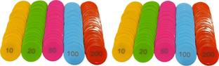 MOREL PLASTIC RUMMY TOKEN 10 20 50 100 200 EACH OF 40 PCS TOTAL 200 TOKEN MULTICOLOR.