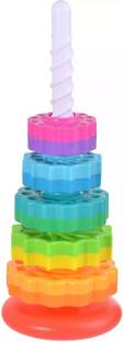 J K INTERNATIONAL New Spinning Tower, Montessori Sensory Learning Toy, Rainbow Educational Rings