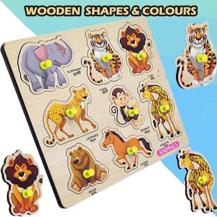 Plus Shine 3D Books Learning Toys Jigsaw puzzle Wooden Animals Name matching Puzzle Board