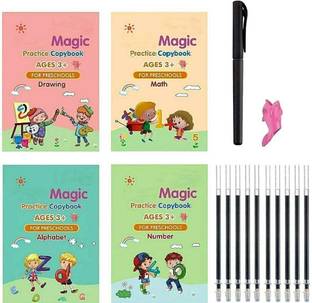 Magic Practice Copybook, Number Tracing Book For Preschoolers With Pen, Magic Calligraphy Copybook Set Practical Reusable Writing Tool Simple Hand Lettering with 4 Disc