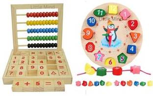 Little Mind Wooden Laptop Abacus Learing Kit With Wooden Learning Clock For Kids