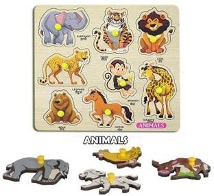 PopPlop Animal Wooden Puzzle Wooden Toys for Kids 3 + Jigsaw Puzzles