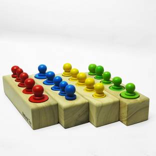 Natural.Toys Montessori Colorfull Knobbed Cylinders with 5 Pegs