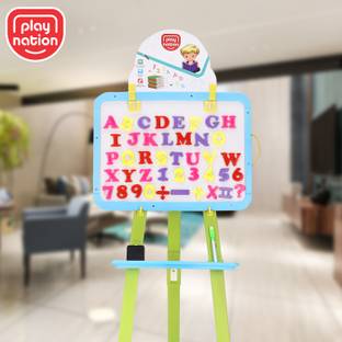 Play Nation 8-in-1 Magnetic Easel Board with Stand|Black& White Board for Kids|Birthday Gift