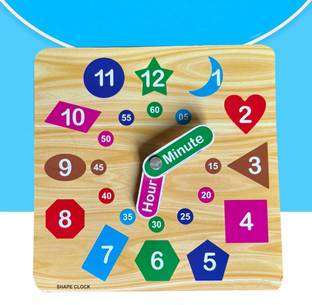 Plus Shine Wooden Toy Clock with Hour & Minute Montessori Learning Timing Wooden Watch Toy