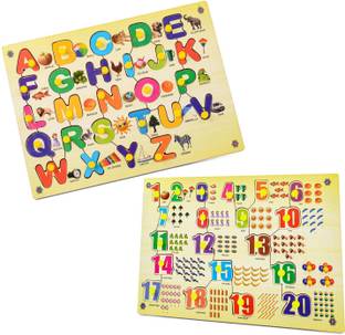 FUNTEEN Combo Pack of English Capital Alphabets & 1 - 20 Numbers Wooden Puzzle Age 2 - 6 years