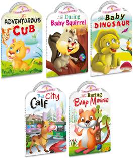 Sawan Present Set Of 5 Story Books | Baby Animals Series | Adventurous Cub, Baby Squirrel, Baby Dinosaur, City Calf & Baby Mouse